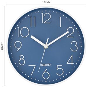 Foxtop 10 Inch Wall Clock Silent Non-Ticking Battery Operated Quartz Round Modern Simple Wall Clock Decorative for Bedroom Kitchen Home Office School (Cerulean)