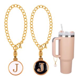 2pcs letter j charms accessories for stanley simple modern cup name id plate initial letter handle personalized charm for stanley tumbler water cup handle identification letter charm white black