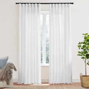 XTMYI White Linen Sheer Curtains 108 Inches Long Back Hidden Tab Tape Hooks Privacy Not See Through Simple Modern Curtains for Living Room 2 Panels Set