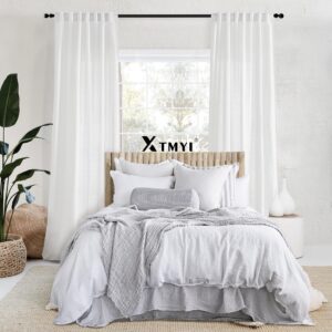 XTMYI White Linen Sheer Curtains 108 Inches Long Back Hidden Tab Tape Hooks Privacy Not See Through Simple Modern Curtains for Living Room 2 Panels Set