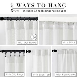 XTMYI White Linen Sheer Curtains 108 Inches Long Back Hidden Tab Tape Hooks Privacy Not See Through Simple Modern Curtains for Living Room 2 Panels Set