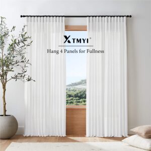 XTMYI White Linen Sheer Curtains 108 Inches Long Back Hidden Tab Tape Hooks Privacy Not See Through Simple Modern Curtains for Living Room 2 Panels Set