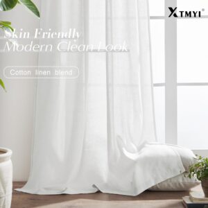 XTMYI White Linen Sheer Curtains 108 Inches Long Back Hidden Tab Tape Hooks Privacy Not See Through Simple Modern Curtains for Living Room 2 Panels Set