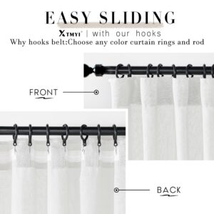 XTMYI White Linen Sheer Curtains 108 Inches Long Back Hidden Tab Tape Hooks Privacy Not See Through Simple Modern Curtains for Living Room 2 Panels Set