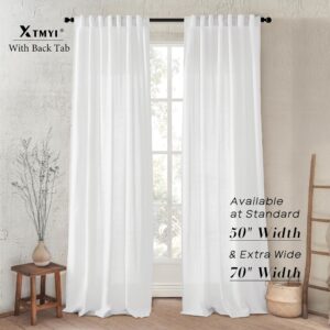 XTMYI White Linen Sheer Curtains 108 Inches Long Back Hidden Tab Tape Hooks Privacy Not See Through Simple Modern Curtains for Living Room 2 Panels Set