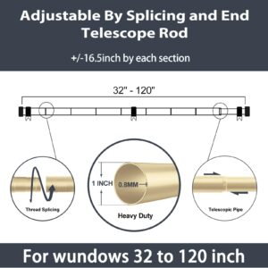 Zeerobee Curtain Rods for Windows 66 to 120, 1 Inch Gold Curtain Rod Set, Heavy Duty Drapery Rods with Adjustable Curtain Rods, Outdoor Modern Curtain Rod with Simple End Caps, 32"-120", Gold