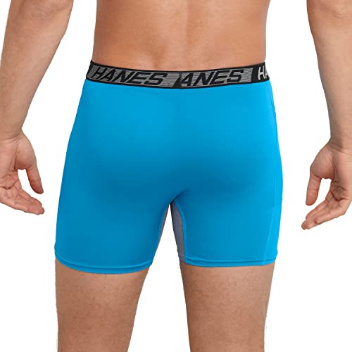 Hanes Men's X-Temp Utility Pocket Boxer Briefs Pack, Total Support Pouch, 3-Pack, Awesome Blue/Palatinate Blue/Black, Large