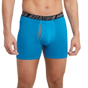 Hanes Men's X-Temp Utility Pocket Boxer Briefs Pack, Total Support Pouch, 3-Pack, Awesome Blue/Palatinate Blue/Black, Large