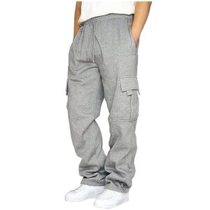 fleece sweatpants men deals of The day lightning deals Men's Fleece Cargo Sweatpants Open Bottom Drawstring Baggy Joggers Loose Fit Tech Athletic Workout Gym Pants Gray