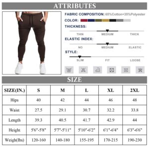 BUXKR Men's Slim Joggers Workout Pants for Gym Running and Bodybuilding Athletic Bottom Sweatpants with Deep Pockets,Brown,S