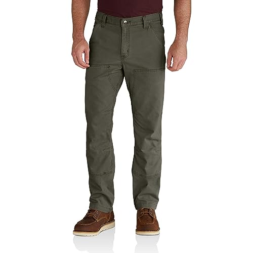 Carhartt Men's Rugged Flex Relaxed Fit Canvas Double-Front Utility Work Pant, Moss, 35 x 30