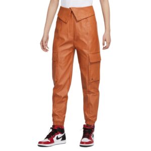 nike air jordan court-to-runway utility faux leather utility pants brown size xs