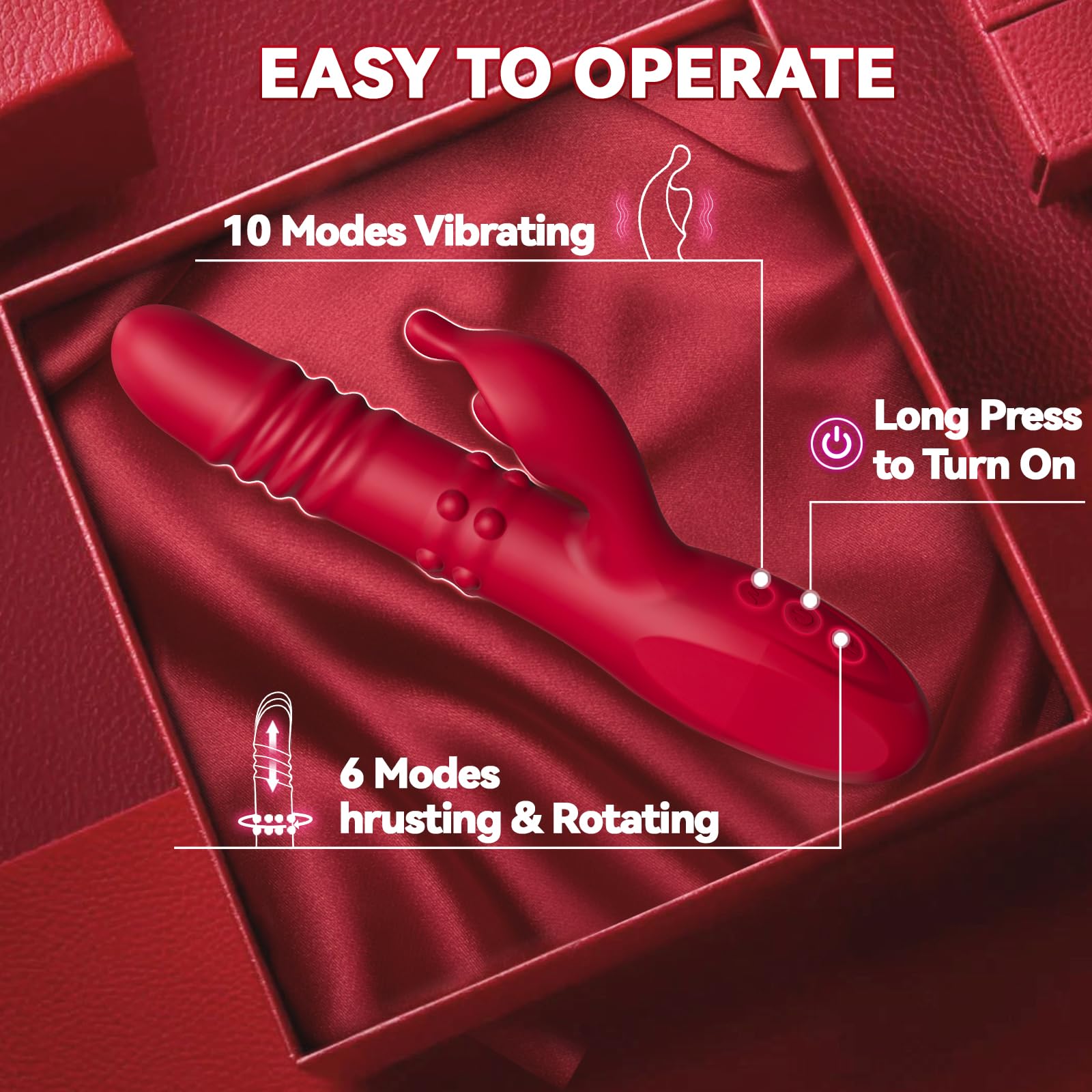 Thrusting Dildo 4 in1 Sex Toy-Couples Vibrator Adult Toys with 6 Thrusting & Rotating, 10 Vibrating Modes Dildo, G Spot Vibrator Clitoral Nipple Stimulator for Women Couple Pleasure