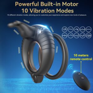 Vibrating Cock Ring Adult Sex Toys with Clitoral Vibrator, Silicone Penis Ring Remote Control Vibrators with 10 Vibration Modes, Waterproof Male Sex Toys for Men Couples Cock Rings Adult Toys