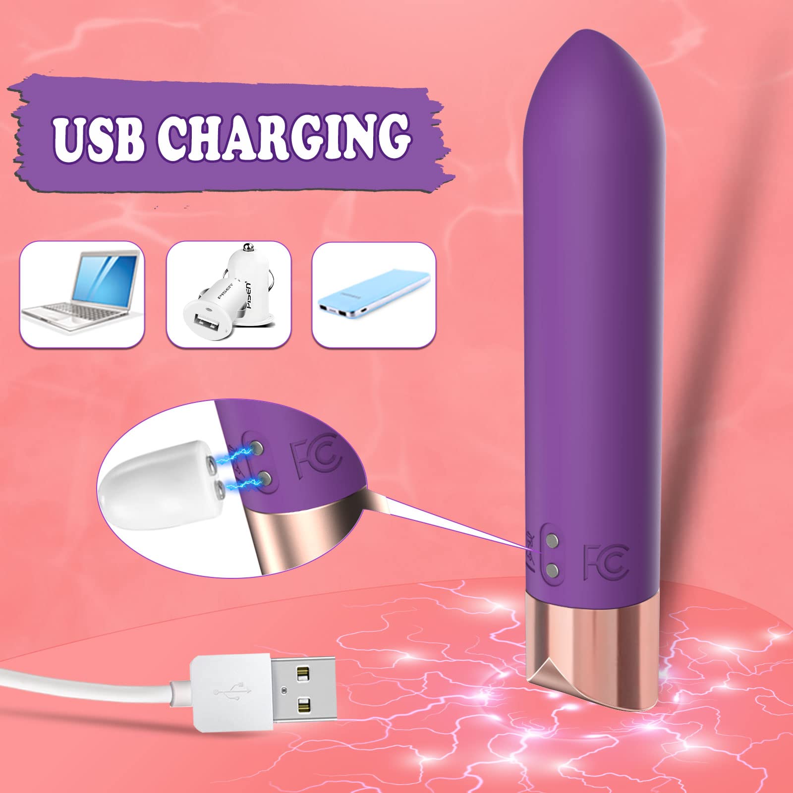 Acvioo Bullet Vibrator with Lipstick Shape for Clitoral Nipple Testis Stimulator, Mini G spot Silicone Massager with 10 Vibration Modes, Waterproof Adult Sex Toy for Women or Couples(Purple)