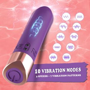 Acvioo Bullet Vibrator with Lipstick Shape for Clitoral Nipple Testis Stimulator, Mini G spot Silicone Massager with 10 Vibration Modes, Waterproof Adult Sex Toy for Women or Couples(Purple)