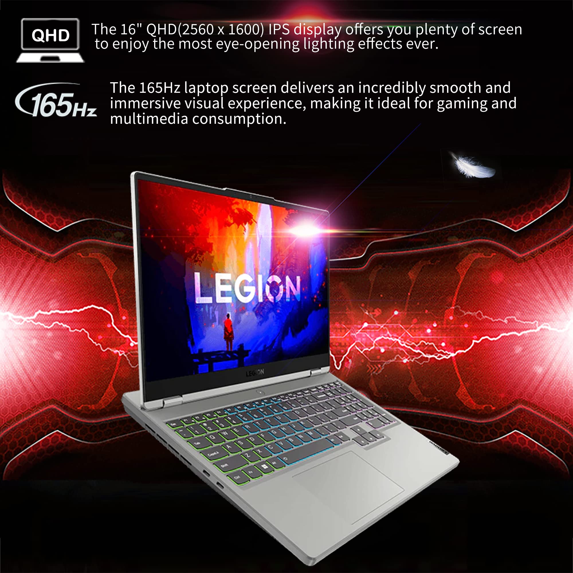 Lenovo Legion 5 Pro 16" QHD 165Hz Gaming Laptop, AMD Ryzen 7 6800H, 16GB DDR5, 512GB SSD,NVIDIA GeForce RTX 3070Ti 8G, 4-Zone RGB Backlit Keyboard, Wi-Fi 6E, Bluetooth, Grey, Win 11, 32GB USB Card