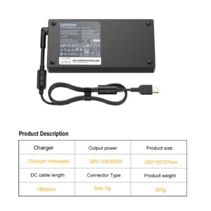 300W 20V 15A Ac Adapter for Lenovo Legion 5 5i 5P 7 7i pro 15 16 17 C7 S7 Y540 Y545 y730 Y740,Slim Tip Gaming Laptop Charger Replacement for ADL300SDC3A GX21F23045 ADL300SLC3A SA10R16956 5A10W86289