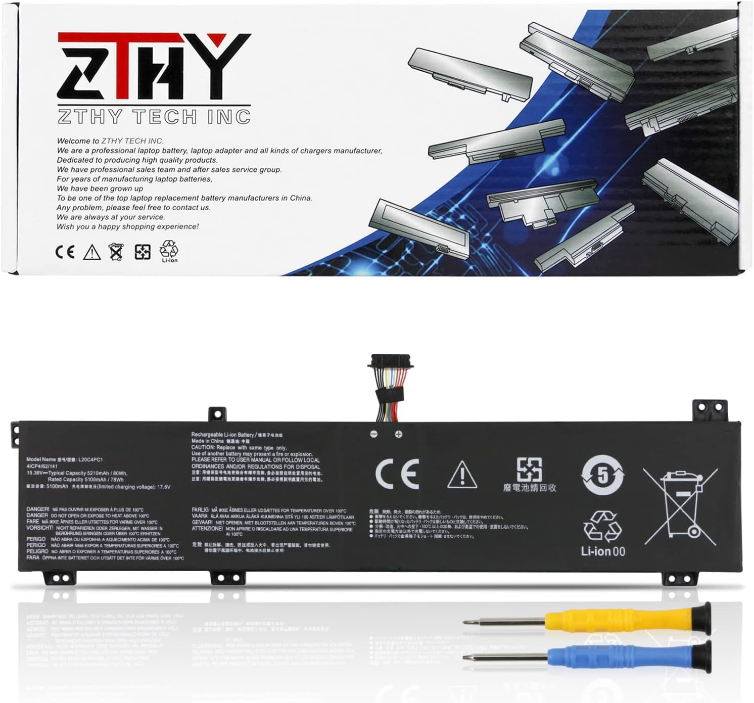 ZTHY 80Wh L20C4PC1 Laptop Battery Replacement for Lenovo Legion 5 Pro-16ACH6 16ACH6H 16ITH6 16ITH6H Legion 5-15ITH6 15ITH6H 15ACH6 15ACH6A 15ACH6H Legion 7-16ITHg6 16ACHg6 Series L20M4PC1 L20D4PC1