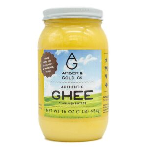 Amber & Gold - Authentic Ghee - Keto, Paleo & Gluten Free Friendly Food - Great for Healthy Snacks, Toast, Crackers, Pasta, Coffee Creamer & Cooking - 16oz