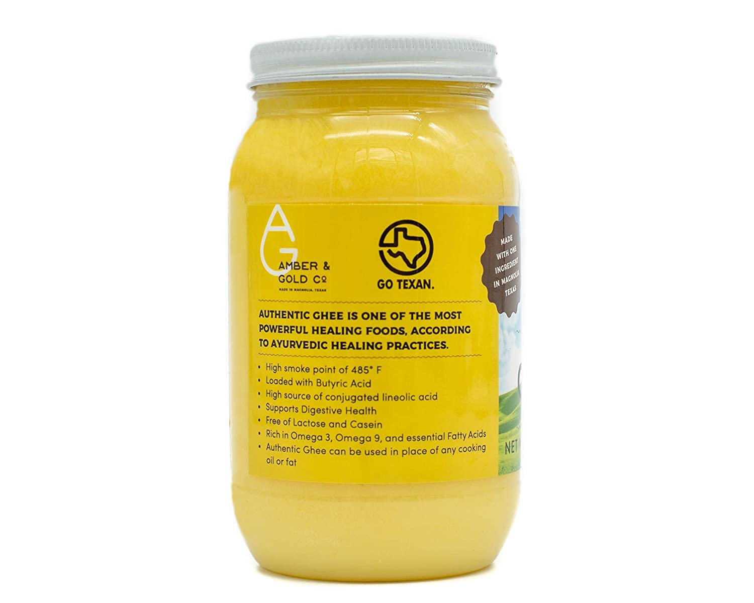 Amber & Gold - Authentic Ghee - Keto, Paleo & Gluten Free Friendly Food - Great for Healthy Snacks, Toast, Crackers, Pasta, Coffee Creamer & Cooking - 16oz