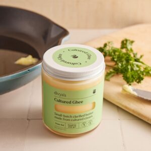 Divya's Cultured Ghee - 8 oz Grass-Fed Ghee Clarified Butter - Great For Cooking Meals & Promotes Gut Health - Non-GMO, Gluten Free, Keto Friendly, Ayurvedic Ghee Butter