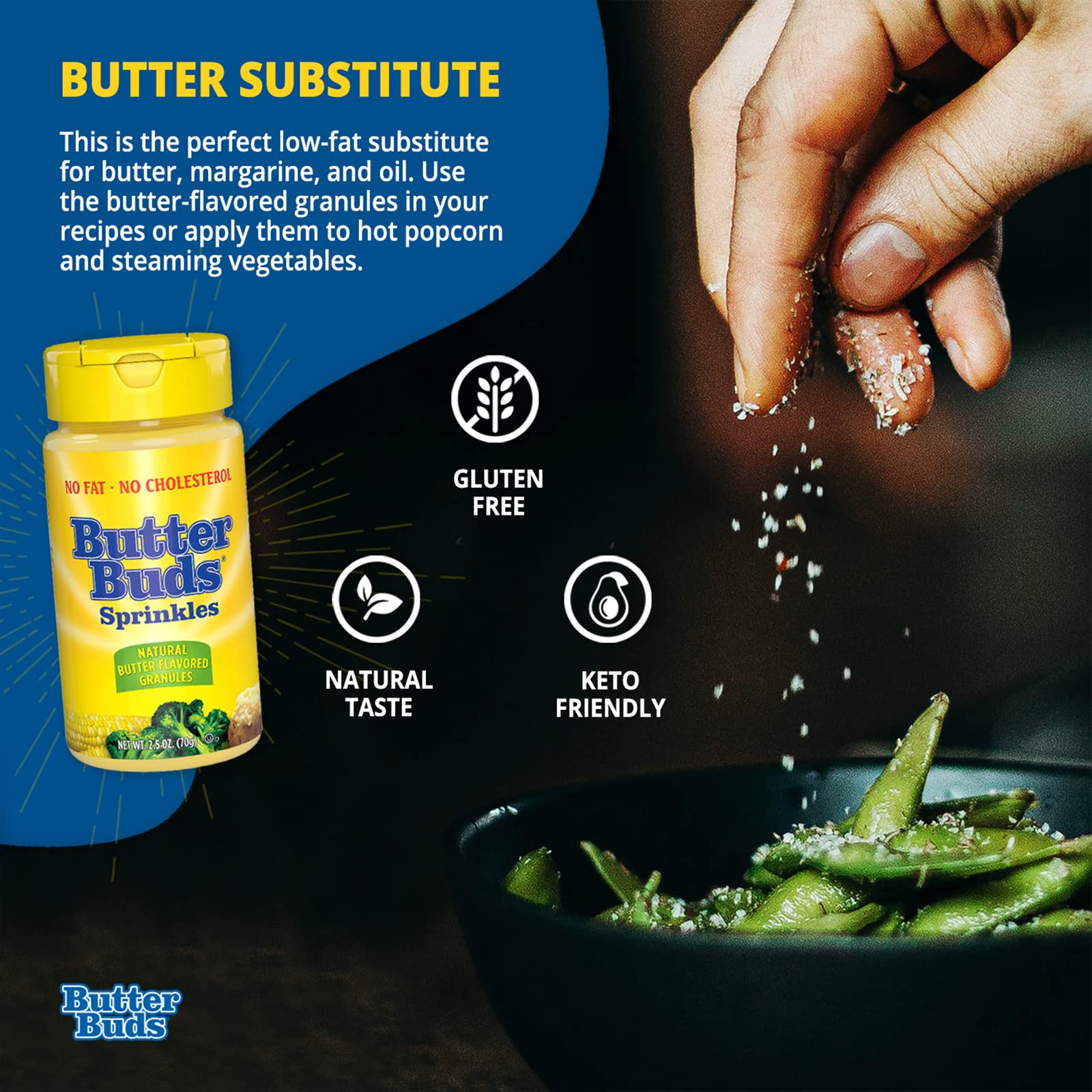 Butter Buds Sprinkles - Butter Flavor Granules - Natural - Gluten-Free - Lightly Salted Fat-Free Butter Substitute, 2.5oz (Pack of 2)