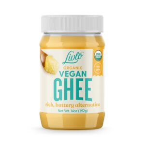 livlo organic vegan ghee - plant based butter - no refrigeration necessary - dairy free, soy free, gluten free substitute to ghee and butter - 14 oz.