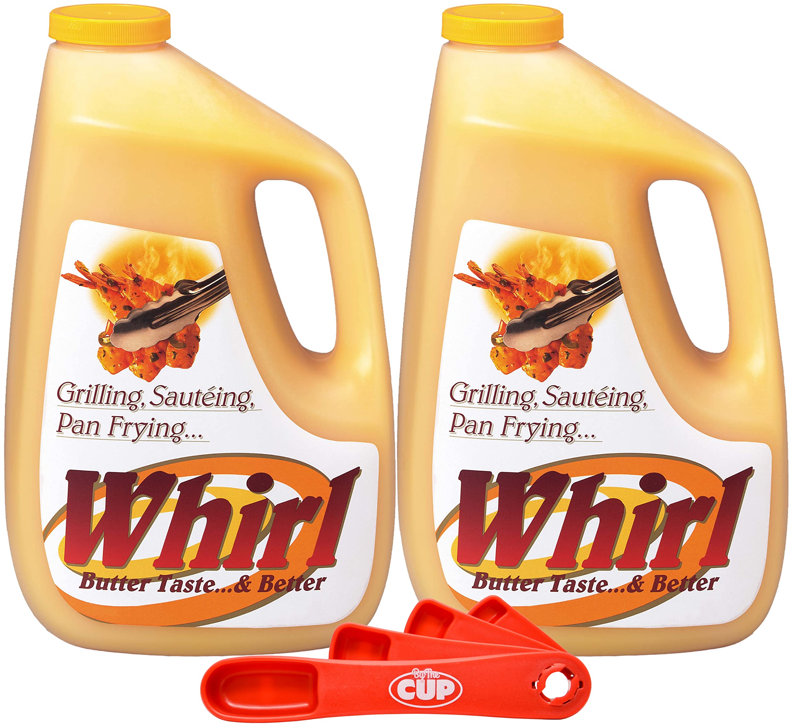 Whirl Butter Liquid Flavor Oil, 1 Gallon (Pack of 2) with By The Cup Swivel Spoons