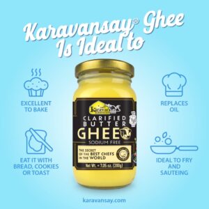 GHEE clarified butter. Natural Flavor - Kosher, Keto Friendly Diet, Gluten Free, Glass Jar x 7.05 oz, Tastes Amazing, Delicious 100% Natural- KARAVANSAY Natural Foods