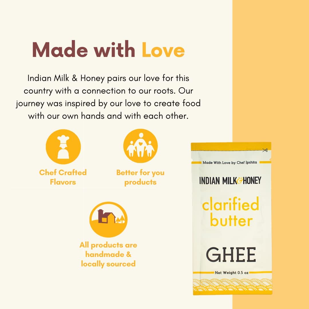 Original Grass-Fed Classic Ghee Butter by Indian Milk & Honey in Portable Packets, 0.5 Ounce (Classic Original Pack - 10)