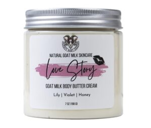 whipped body butter | love story | pure goat milk | organic shea butter and jojoba oil | dry and sensitive skin cream | lotion | paraben free, non-greasy | body moisturizer - 7oz