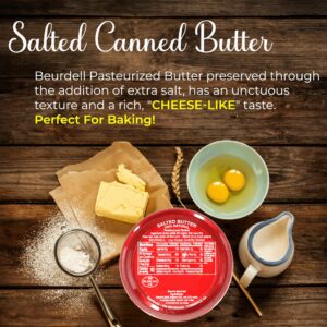 Beurdell French Salted Real Canned Butter 100% Natural Pasteurized Butter A real butter from France | Great For Hurricane Preparedness Emergency Survival Kit Great For Cooking, Baking Pack of 6