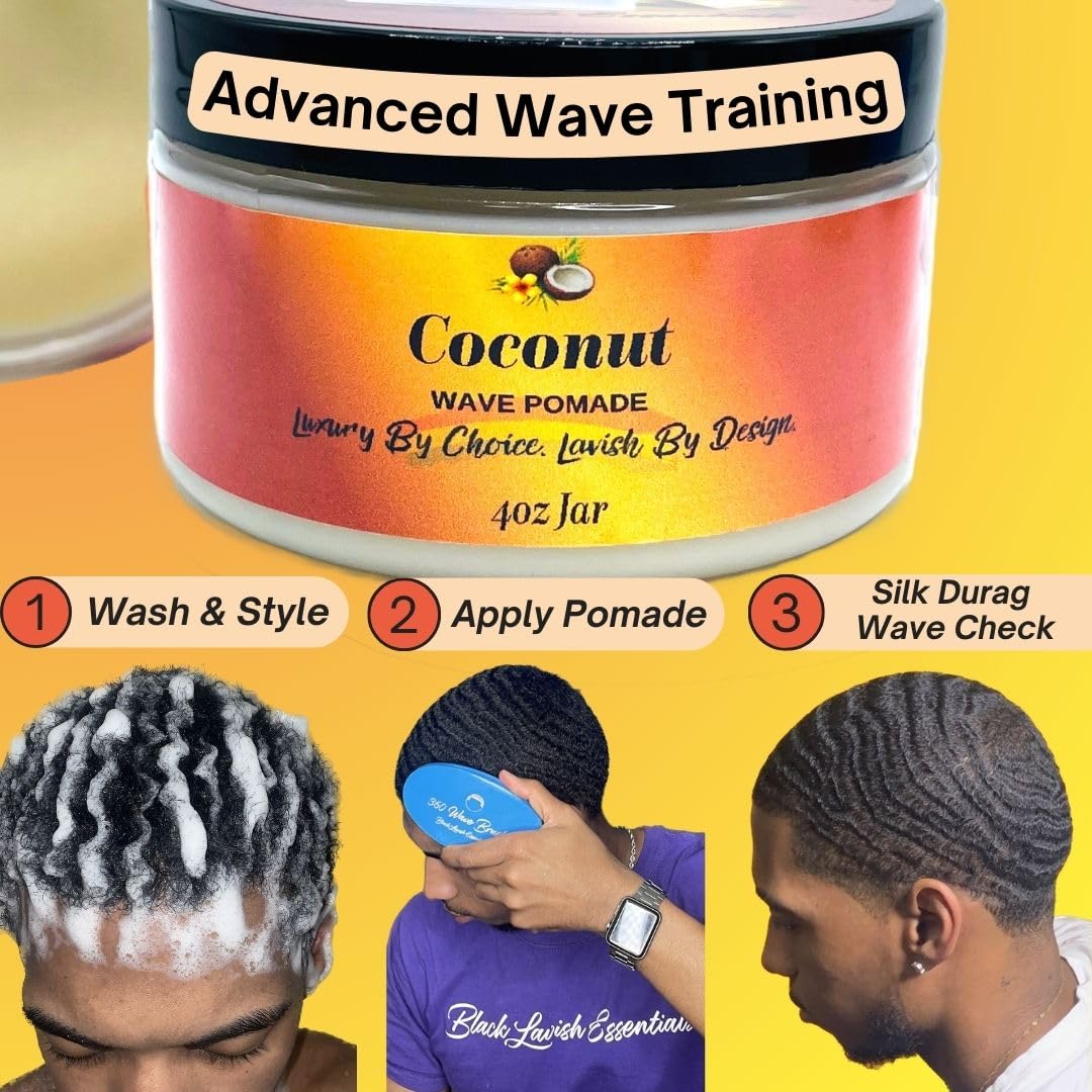 Ultra-Smooth 360 Wave Pomade, 4oz Wave Butter Pomade, Strong Hold Non-Greasy Hair Pomade for Deep Waves, Shea and Mango Butter Natural Wave Pomade, Black Lavish Essentials (Coconut 360 Pomade, 4oz)