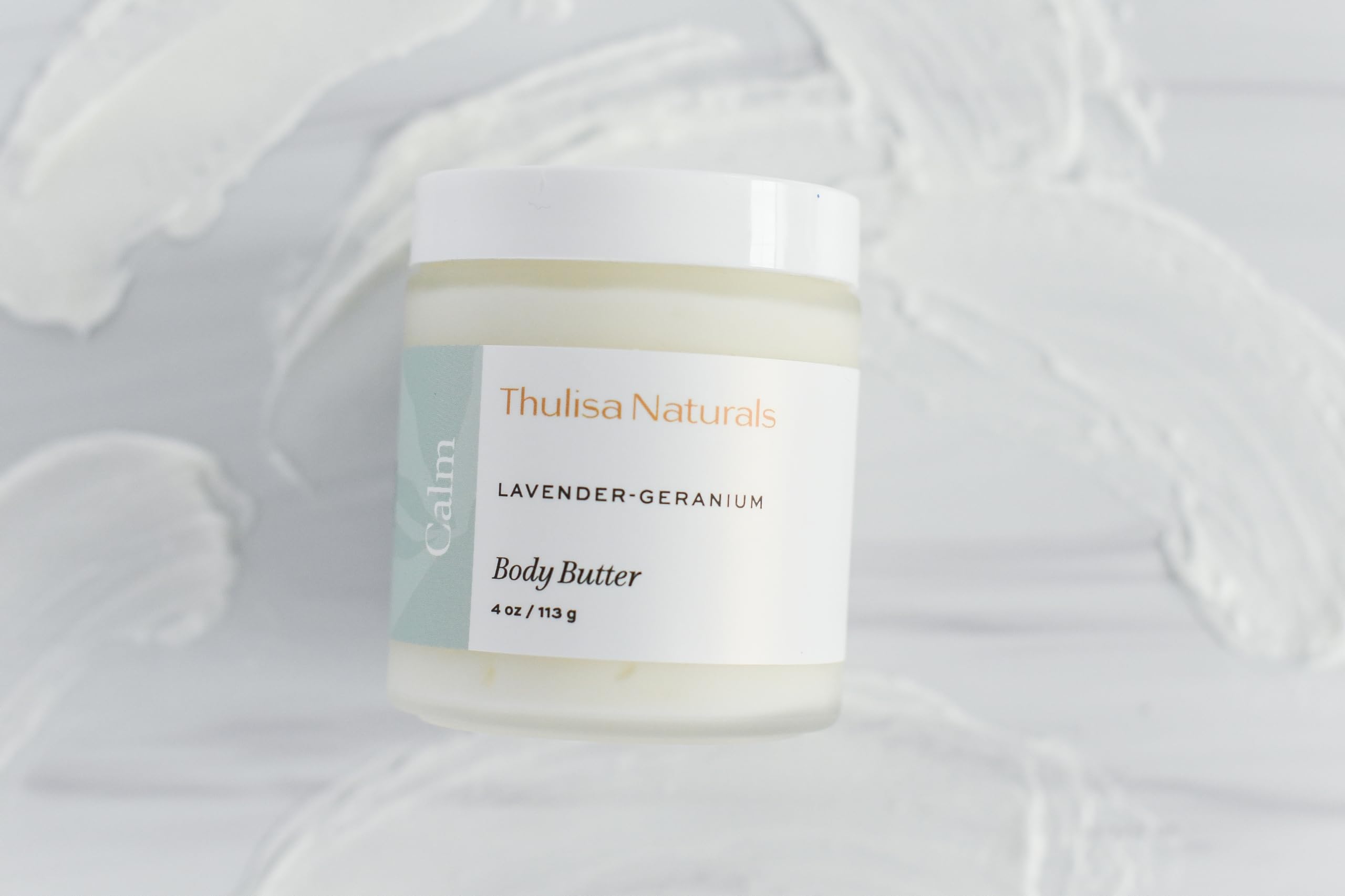 4 oz Organic Shea Butter Body Butter - Moisturizing Body Cream for Dry Skin with Pure Essential Oils of Lavender and Geranium - By Thulisa Naturals (Lavender Geranium)