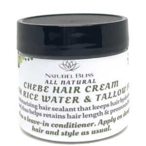 Chebe Hair Growth Cream|Leave in Conditioner|With Fermented Rice Water & Tallow|Chebe|Aloe Vera|Sea Moss (Unscented, 2 oz)