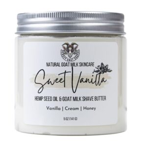 Whipped Shave Butter | Sweet Vanilla | Whipped Goat Milk | Dry and Sensitive Skin Shave Cream | Paraben Free Shave Lotion | Organic Shea and Cocoa Butter | Moisturizing Goat Milk Body Wash - 5oz