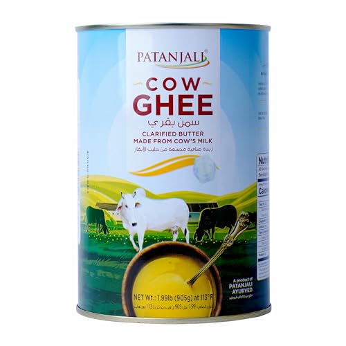 Patanjali Grass Fed Cow Ghee 1Lt- Energy Infused, Low in Lactose, Low in Casein, Non-GMO, Vegetarian, Gluten free, Keto and Paleo friendly.