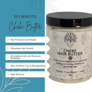 Chebe Butter - Chebe Hair Butter - Ayurvedic Hair Butter with Shea Butter, Karkar Oil, Tallow Fat, Ostrich Oil, Saw Palmetto, Amla, Rosemary, Promotes Length Retention, Softer Hair, 8oz