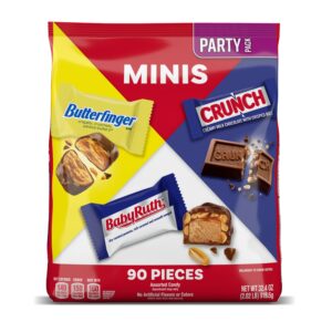 butterfinger, crunch and baby ruth, bulk 90 pack, assorted minis chocolate candy bars, 32.4 oz