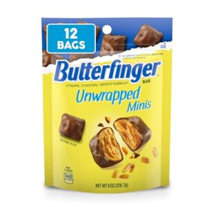 Butterfinger Unwrapped Minis, Bulk 12 Bags, Chocolatey, Peanut-Buttery, Resealable Bag, 8 oz Each