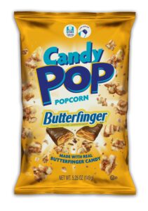 candy pop butterfinger candy coated popcorn (5.25oz bags) made with real butterfingers candy pieces - pack of 6