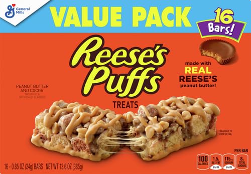 Reese's Puffs Breakfast Cereal Treat Bars, Peanut Butter & Cocoa, 16 ct