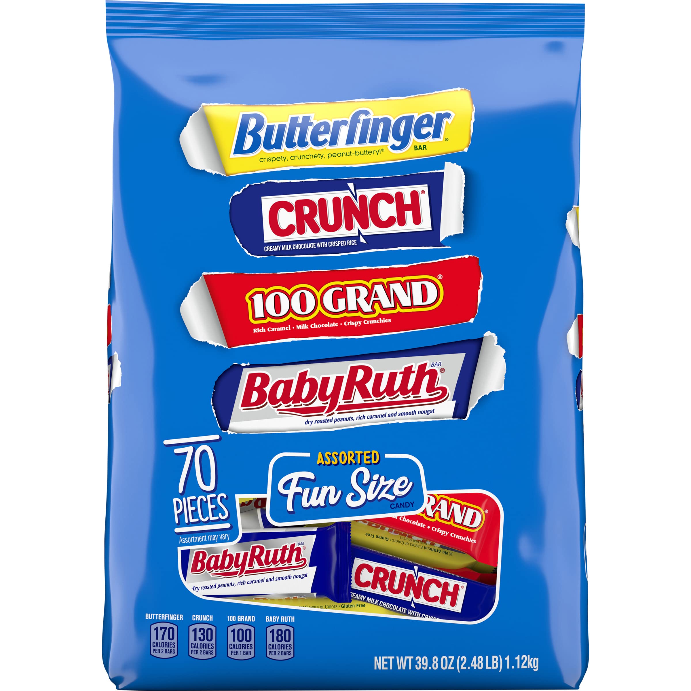 Butterfinger and Co. Bulk Chocolatey Candy Bag, Mix of Fun Size Butterfinger, CRUNCH, Baby Ruth and 100 Grand Milk Chocolatey Bars, Easter Basket Stuffers, 39.8 oz, 70 Count