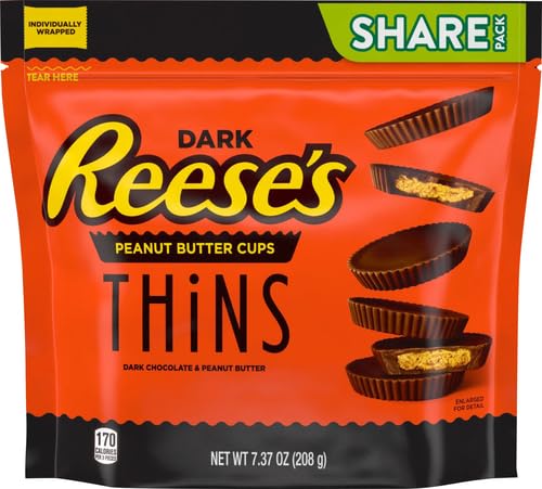 REESE'S THiNS Dark Chocolate Peanut Butter Cups, Candy Share Pack, 7.37 oz