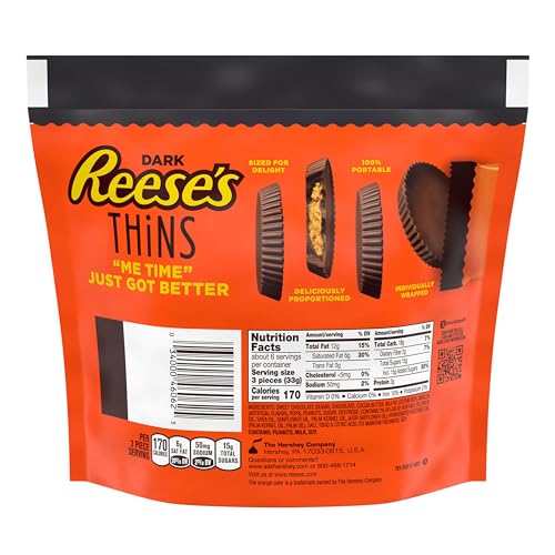 REESE'S THiNS Dark Chocolate Peanut Butter Cups, Candy Share Pack, 7.37 oz