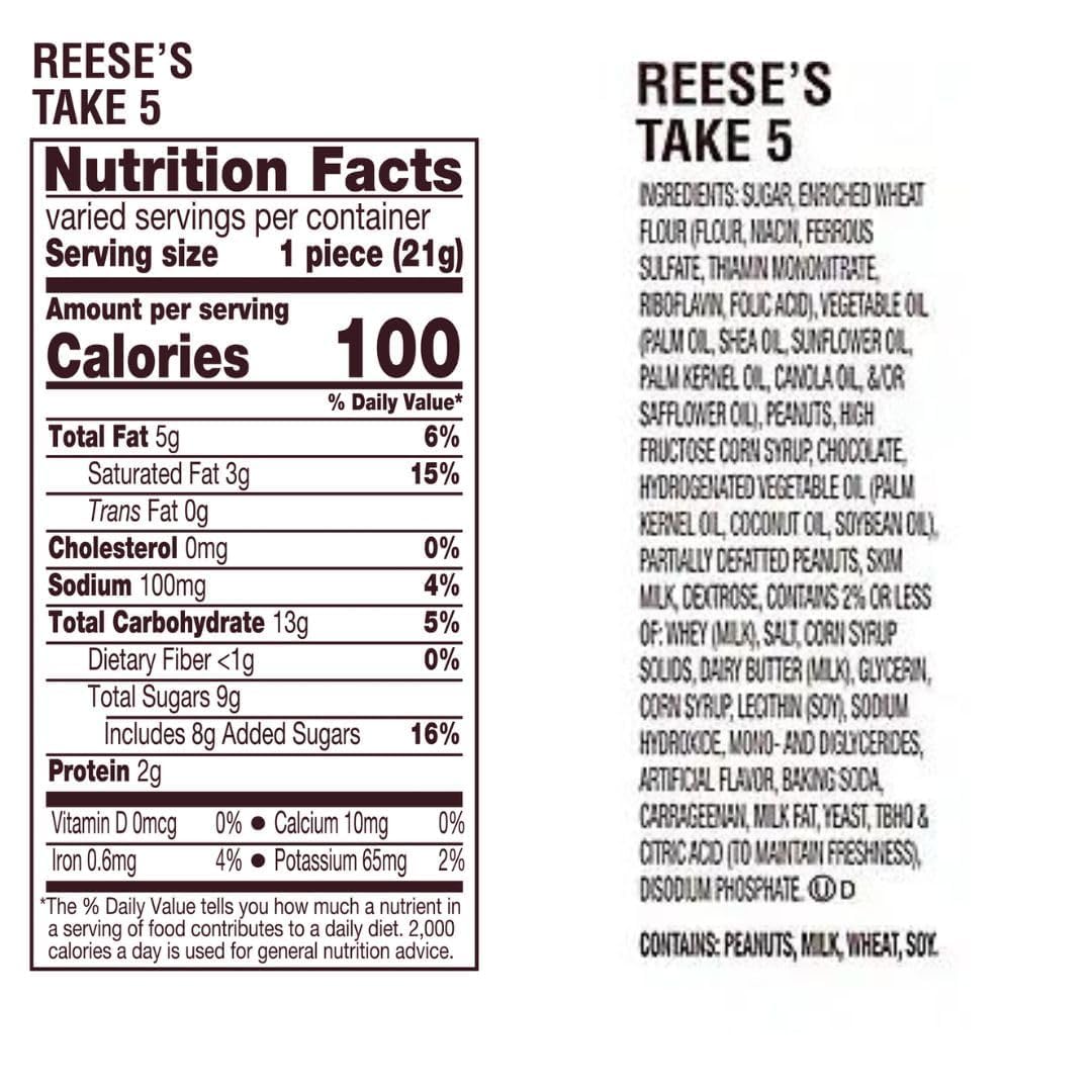 ReesesTake 5 Snack Size Chocolate Candy Bars - Peanut Butter, Pretzel, Nugget, and Caramel Milk Chocolate Fun Size Candy - 65 Individually Wrapped Pieces - 3lb Bulk Party Pack