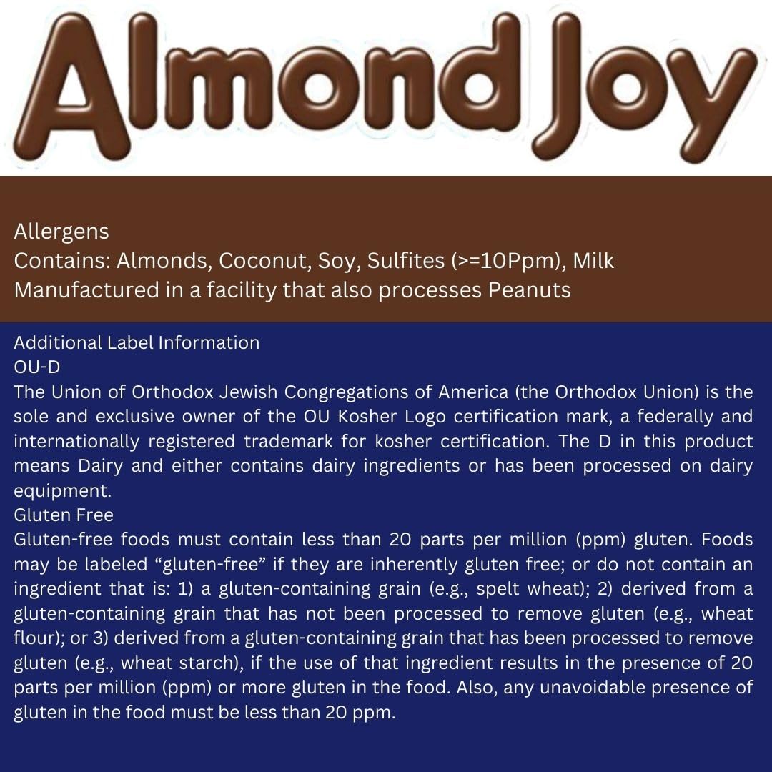 Almond Joy Miniature Bars - Coconut and Almond Milk Chocolate Candy – Over 65 Individually Wrapped Pieces – 2-Pound Bulk Pack