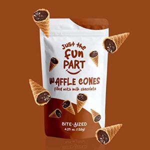 Just The Fun Part, Bite-Size Crispy Mini Waffle Cones with Premium Belgian Chocolate, Great for Snacks, Dessert, Grab & Go - Kosher, Milk Chocolate (Pack of 1)