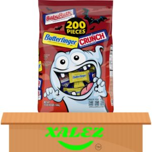 butterfinger, crunch and baby ruth, mini size bars (200 ct) + xalez tm gift box